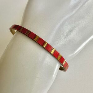 Red and gold tone brass bangle bracelet